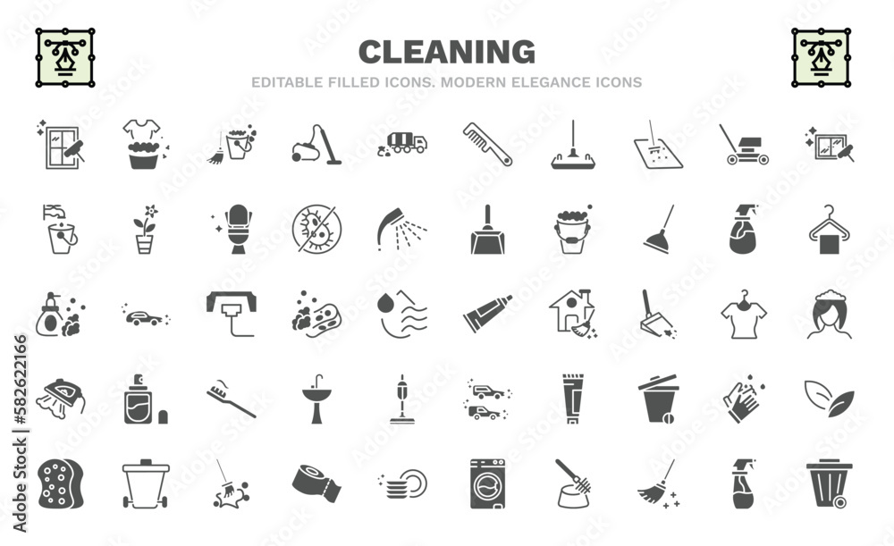 set of cleaning filled icons. cleaning glyph icons such as clean window, mop cleanin, wiping vacuum tool, faucet cleanin, wiping soap, toothpaste, wiping iron, sponge tool, trash vector. set of cleaning filled icons. cleaning glyph icons such as clean window, mop cleanin, wiping vacuum tool, faucet cleanin, wiping soap, toothpaste, wiping iron, sponge tool, trash vector.