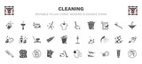 set of cleaning filled icons. cleaning glyph icons such as hands cleanin, window cleanin, dustpan cleanin, sink, lawn mower, vacuum, comb wiping trash container, clean cars, no water vector.