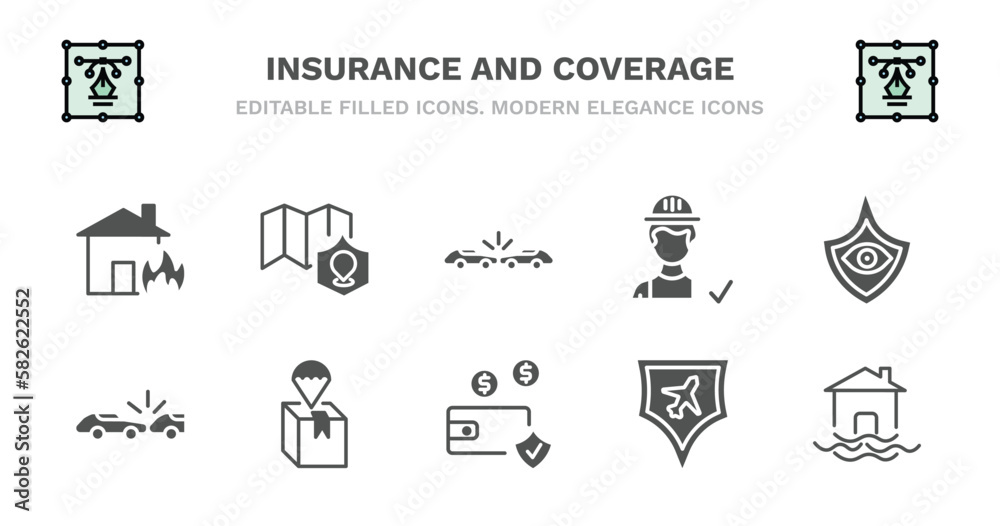 set of insurance and coverage filled icons. insurance and coverage glyph icons such as coverage area, frontal crash, construction risk, vision insurance, rear end collision, rear end collision, set of insurance and coverage filled icons. insurance and coverage glyph icons such as coverage area, frontal crash, construction risk, vision insurance, rear end collision, rear end collision,