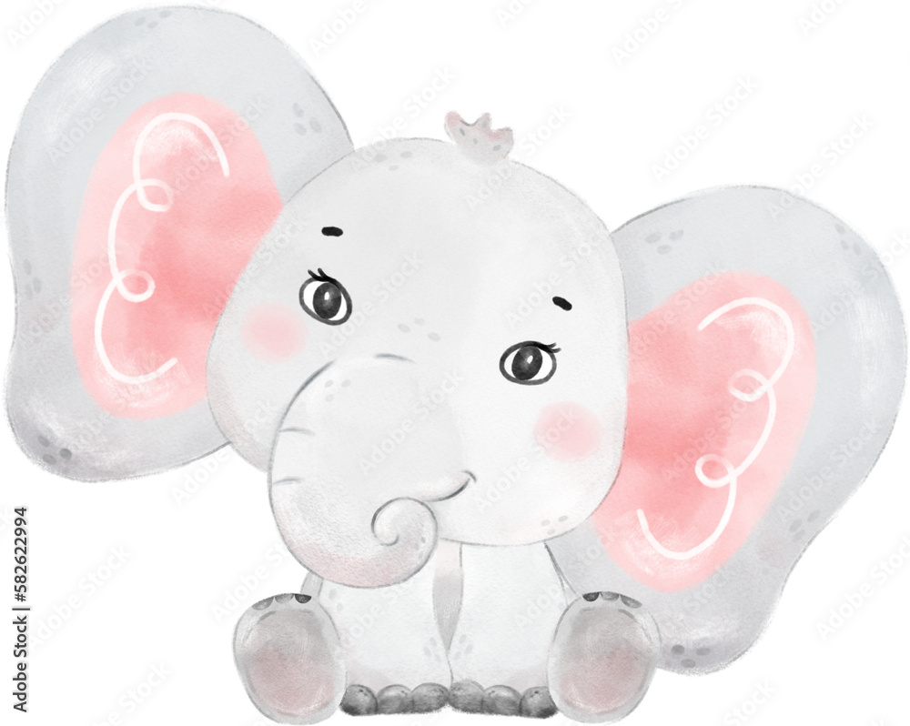 cute baby Elephant wildlife animal dream pink girl baby shower nursery art watercolour illustration cute baby Elephant wildlife animal dream pink girl baby shower nursery art watercolour illustration