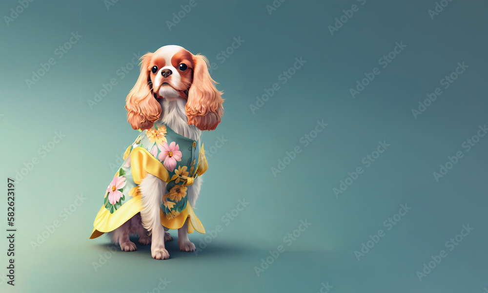 Cavalier king charles spaniel dog, dog animal wear spring easter dress fashion generative ai Cavalier king charles spaniel dog, dog animal wear spring easter dress fashion generative ai