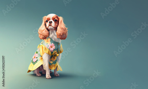 Cavalier king charles spaniel dog, dog animal wear spring easter dress fashion generative ai