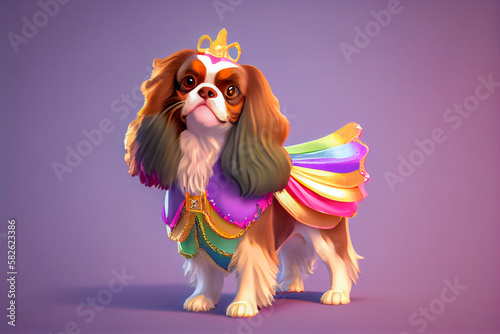 
Cavalier king charles spaniel dog, dog animal wear technopunk fashion dress  generative ai