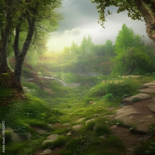 Mysterious realistic highly detailed hidden Spring Landscape That Inspires Wanderlust with depth k quality