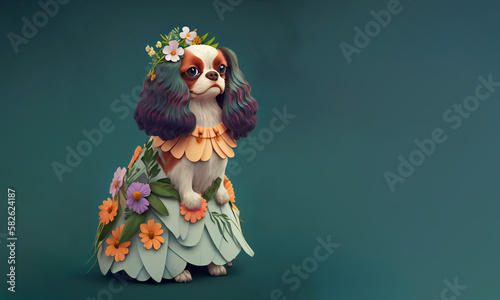 Cavalier king charles spaniel dog, dog animal wear spring easter dress fashion generative ai