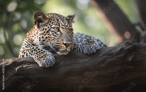 Leopard Resting on Tree Branch in Natural Habitat  National Geographic Wildlife Photography  Generative AI