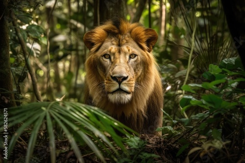 On the tropical forest is a lion. Generative AI