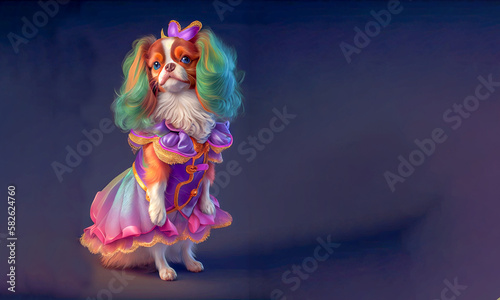
Cavalier king charles spaniel dog, dog animal wear technopunk fashion dress  generative ai