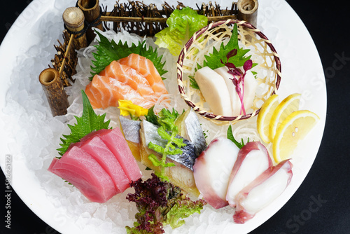 Close-up shot of a Japanese food sashimi platter