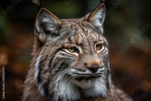 UK, Hamerton Zoo 17 August 2018 A captive Canadian lynx. Generative AI