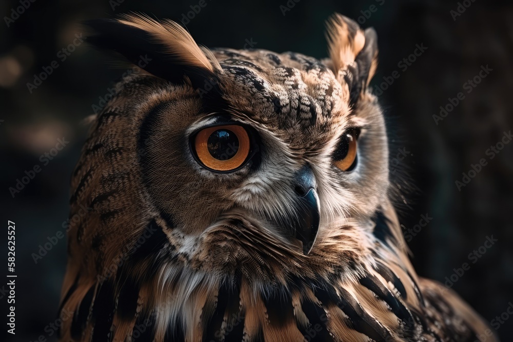 Fototapeta premium Close up of an Eagle Owl. Generative AI