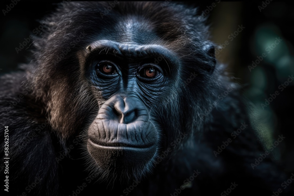 A portrait of a long haired ape. Generative AI A portrait of a long haired ape. Generative AI