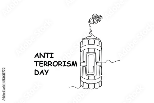 Single one-line drawing bomb with a flower on it. Anti-terrorism day concept continuous line draw design graphic vector illustration