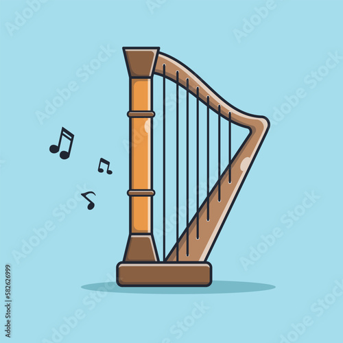 Music Instrument Harp Illustration, Vector, Flat Icon, Flat Design