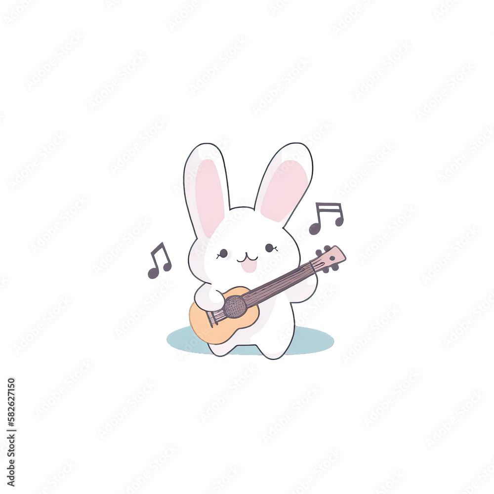 Fototapeta premium Small Cute Bunny Playing Guitar, generated AI, generated, AI