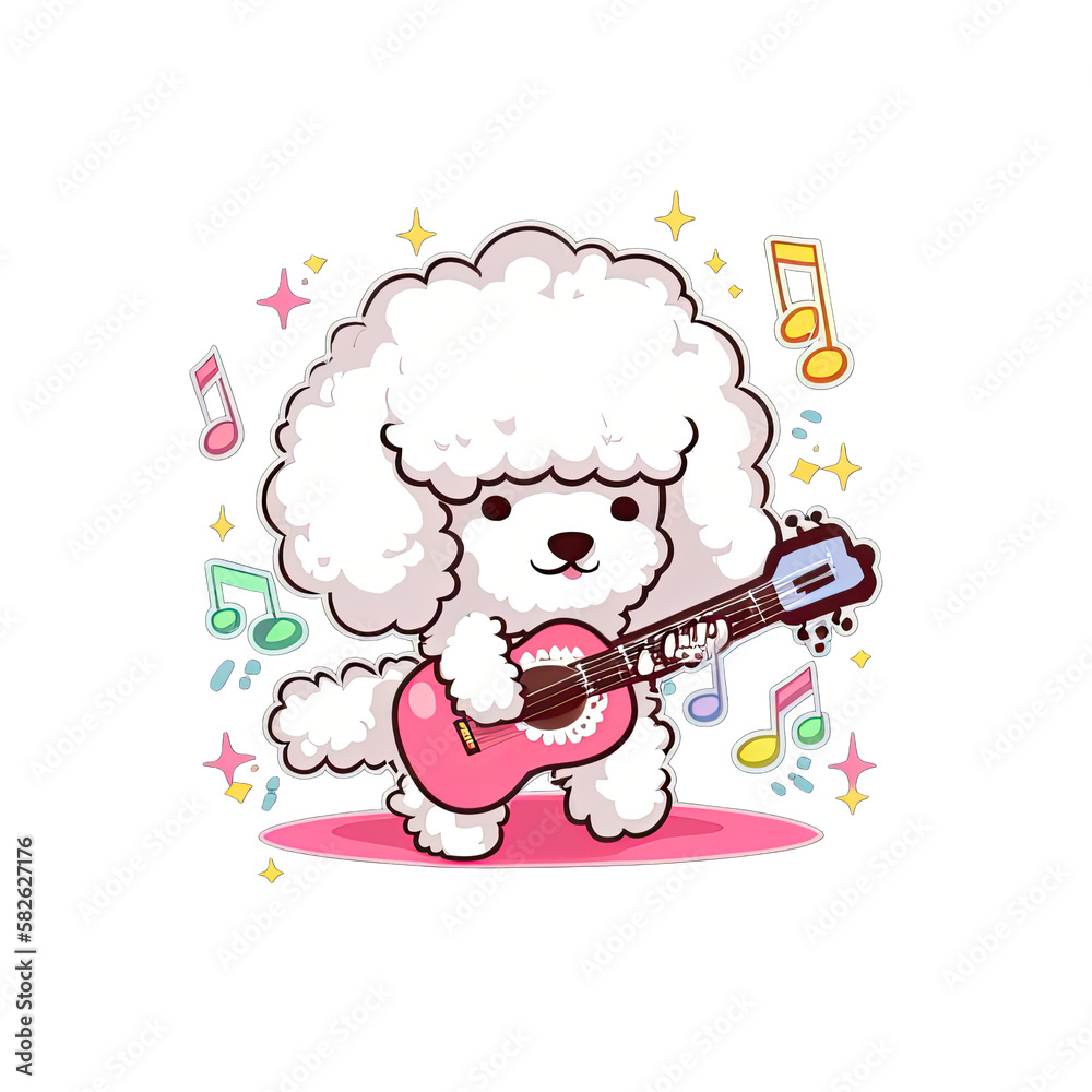 Obraz premium Cutest Poodle Illustration Playing Guitar, generated AI, generated, AI