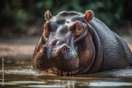 The common hippopotamus, also known as the hippo, is one of only two extant species of the family Hippopotamidae and is a big, primarily herbivorous mammal found in sub Saharan Africa. Generative AI