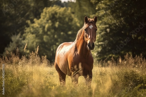 Summertime equine in a field. Generative AI © AkuAku
