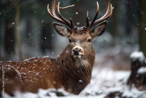 Wintertime deer portrait. Generative AI © AkuAku