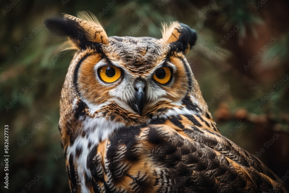 Close up of a great horned owl. Generative AI Close up of a great horned owl. Generative AI