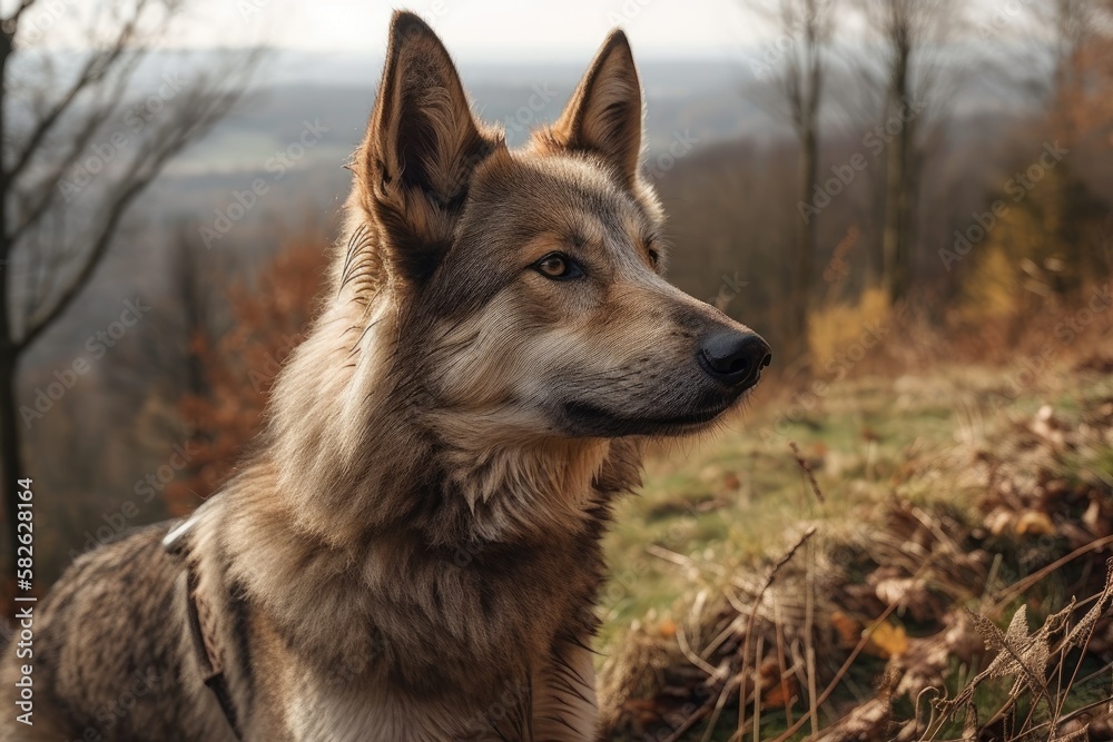 In the wild, a Czechoslovak wolfdog. Generative AI