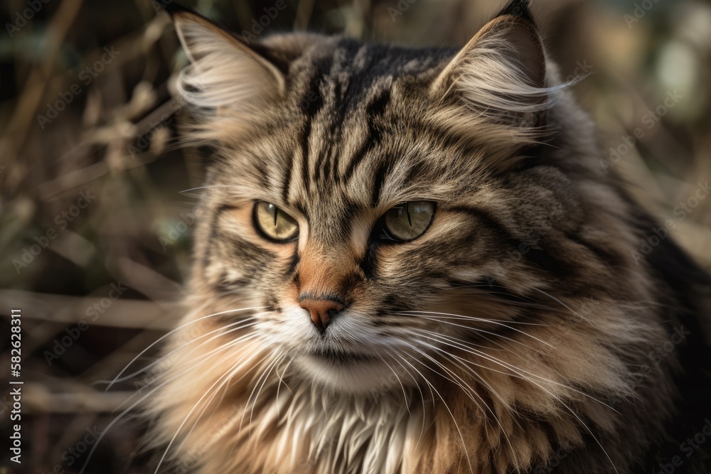 lovely purebred brown tabby Siberian cat. Generative AI