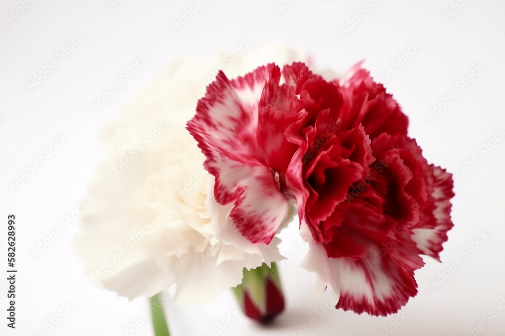 Mother's day carnations, bouquet. pure white background. generative Ai technology Mother's day carnations, bouquet. pure white background. generative Ai technology