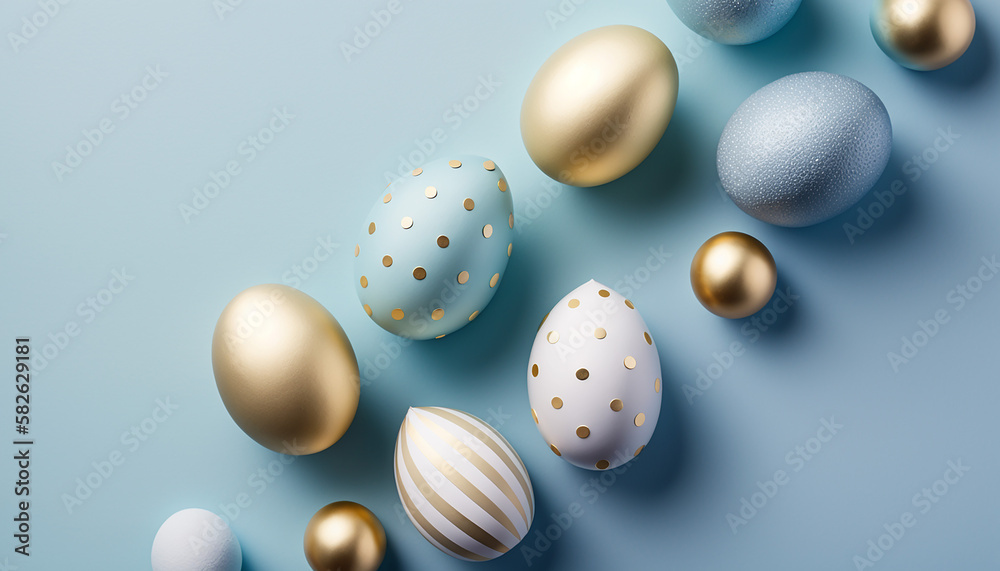 Easter eggs on a pastel pale blue background, flat lay. Festive background, postcard, pattern.
Easter eggs on a pastel pale blue background, flat lay. Festive background, postcard, pattern.