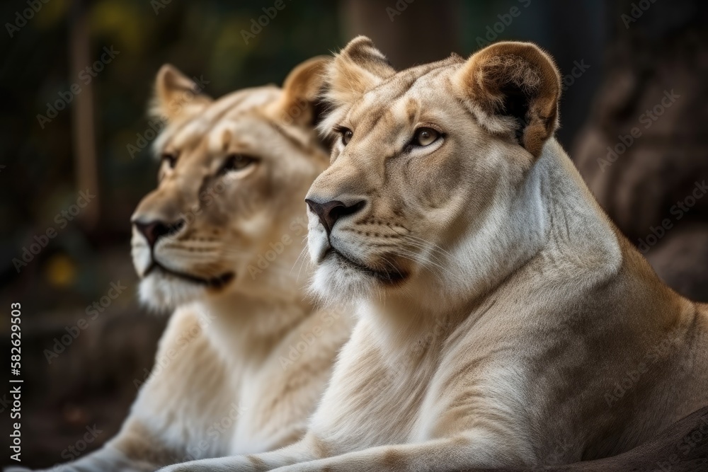 Lions resting in a picture. pair. love. Generative AI Lions resting in a picture. pair. love. Generative AI