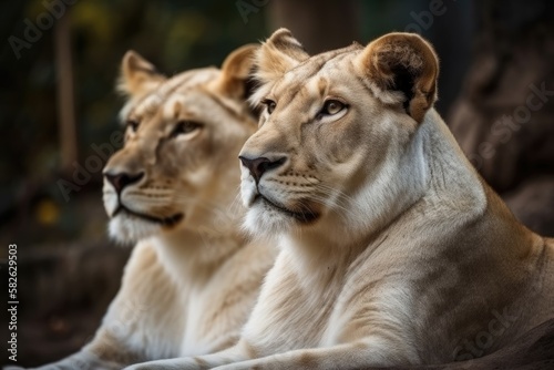Lions resting in a picture. pair. love. Generative AI