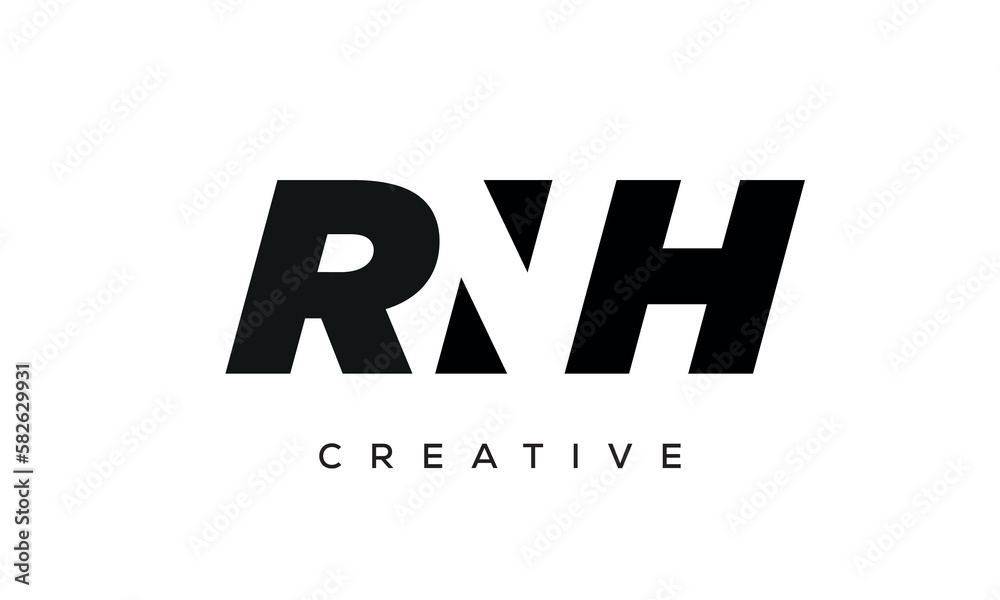 RNH letters negative space logo design. creative typography monogram vector RNH letters negative space logo design. creative typography monogram vector