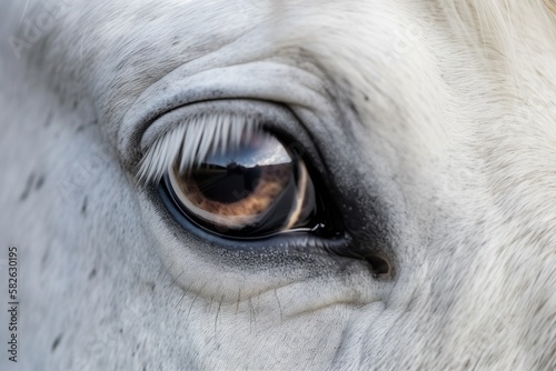 horse eye close up with white eyelashes. Generative AI