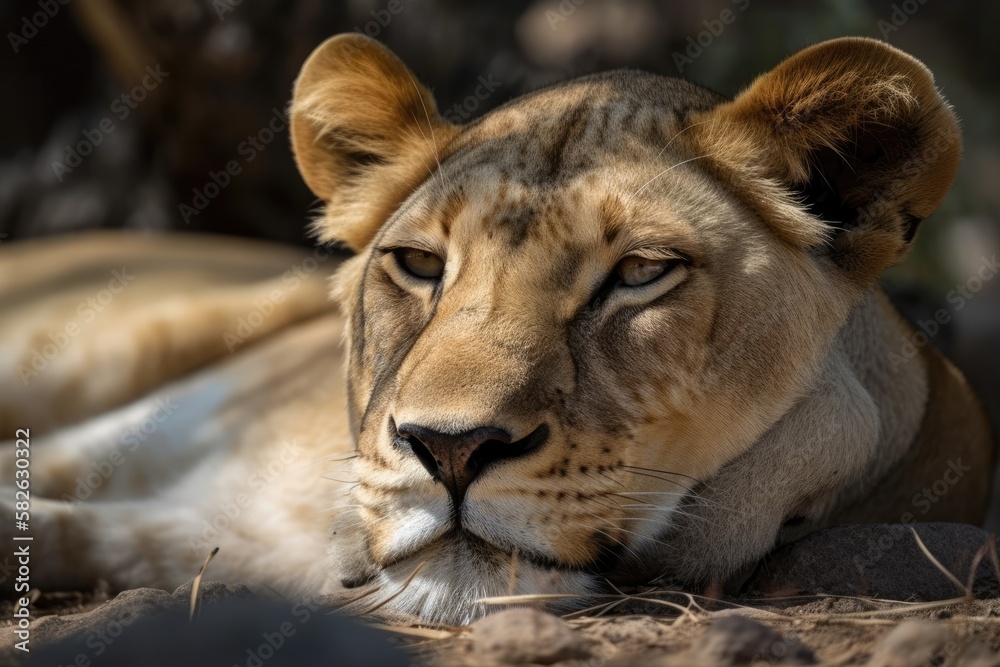 juvenile female lion taking a nap. Generative AI juvenile female lion taking a nap. Generative AI