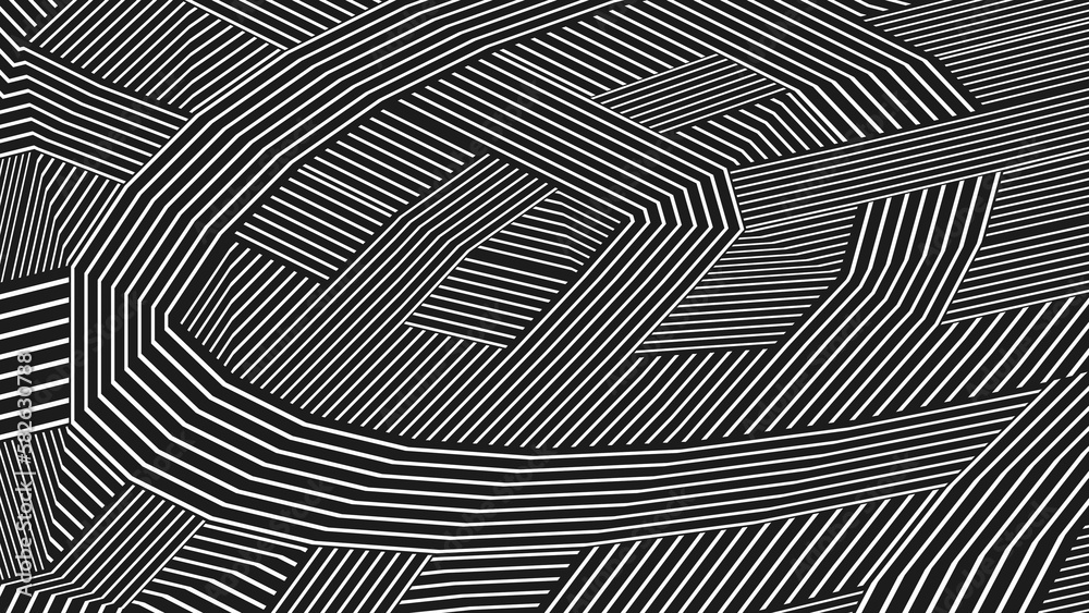 Striped background. Raster geometric ornament. Black and white stripes. Monochrome ornamental background. Design for decor,print.background in 4k format  3840 х 2160.