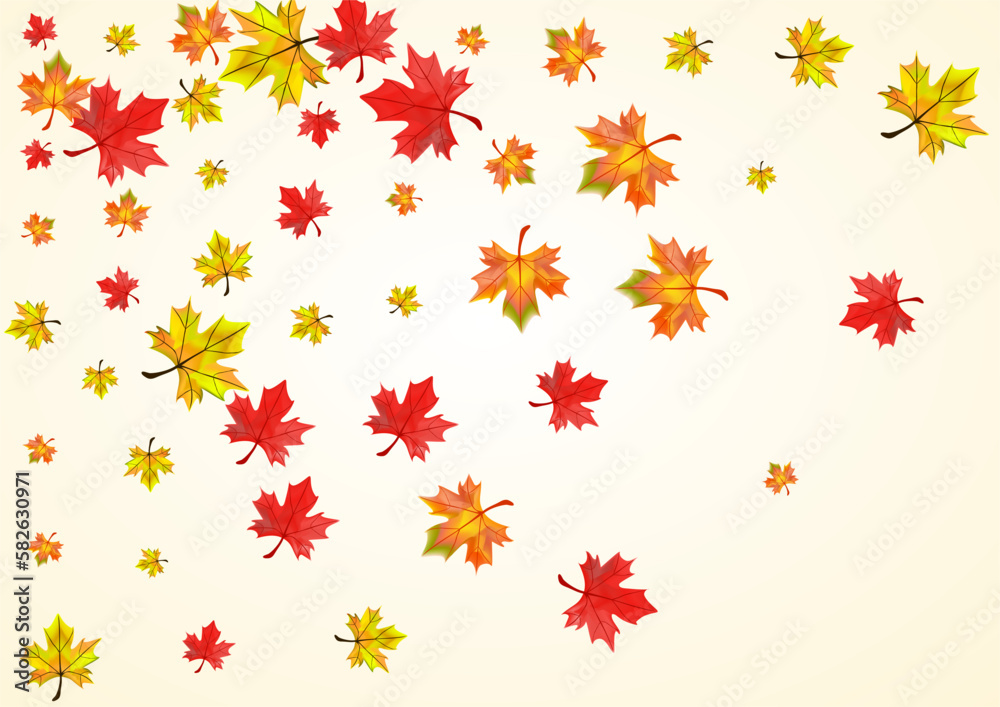 Colorful Leaves Background Beige Vector. Leaf Isolated Design. Golden Forest Plant. November Foliage Texture.