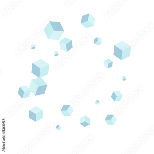 Blue-gray Cube Background White Vector. Block Network Template. Monochrome Geometric Connection Texture. Perspective Design. White Object Cubic.
