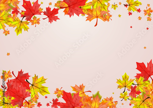 Orange Leaves Background Beige Vector. Plant Isolated Card. Golden Forest Foliage. Abstract Floral Texture.