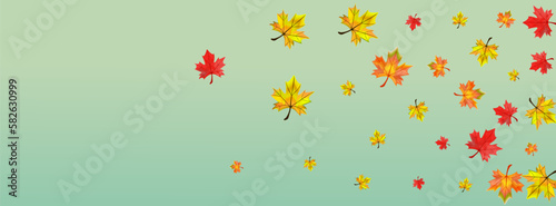 Autumnal Leaves Background Green Vector. Plant Celebrate Card. Ocher Shape Foliage. November Floral Texture.