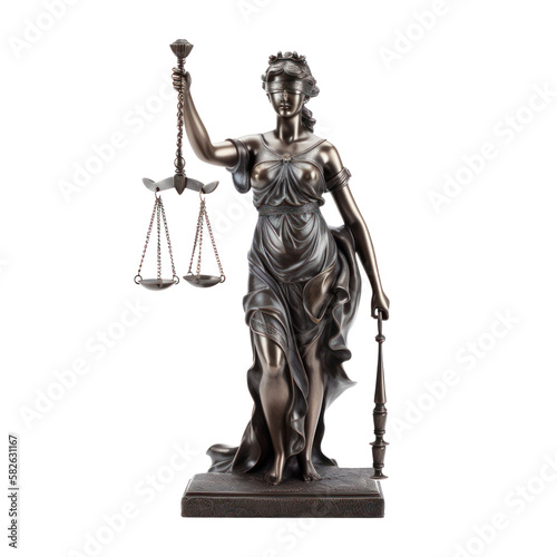 Lady Justice statue isolated on transparent background. Law concept. PNG  Generative AI