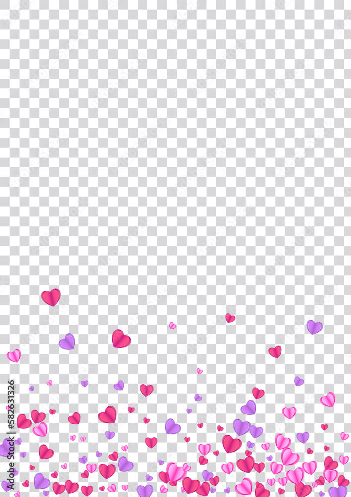 Red Confetti Background Transparent Vector. Happy Frame Heart. Tender Bright Illustration. Pink Confetti Romantic Backdrop. Fond Sweetheart Texture.