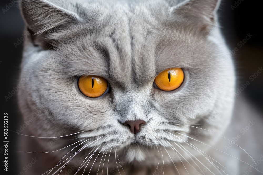 Animal with orange eyes a British cat. Generative AI Animal with orange eyes a British cat. Generative AI