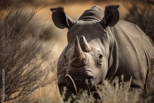 A photograph of a rhino in the wild. Generative AI © AkuAku