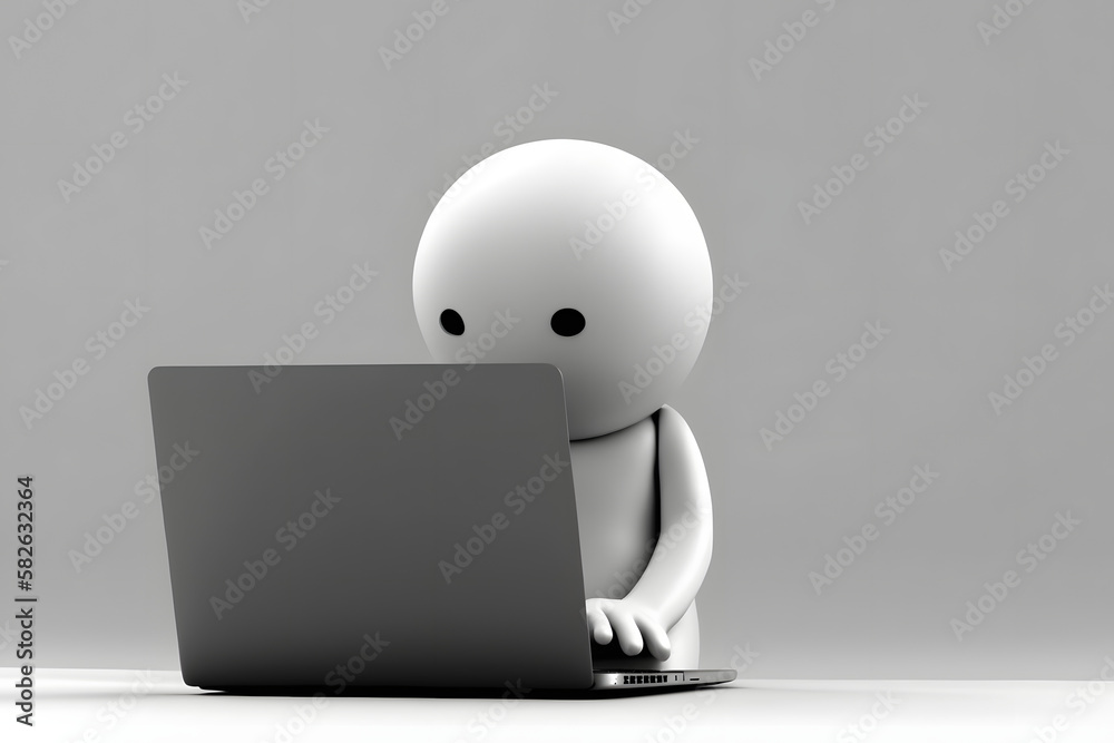 3d blank white person with working with laptop blank background 3d blank white person with working with laptop blank background