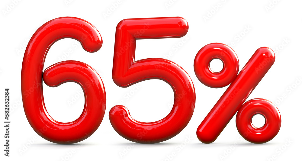 Number 65 in red glossy 3d isolated on white background. 3D illustration. Sales concept. Number 65 in red glossy 3d isolated on white background. 3D illustration. Sales concept.