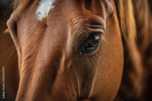 Face of a young horse in portrait close up. Generative AI
