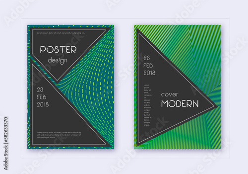 Black cover design template set. Green abstract li