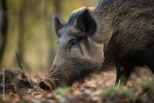 Wallpaper Mural Male wild boar eating mud. Generative AI Torontodigital.ca