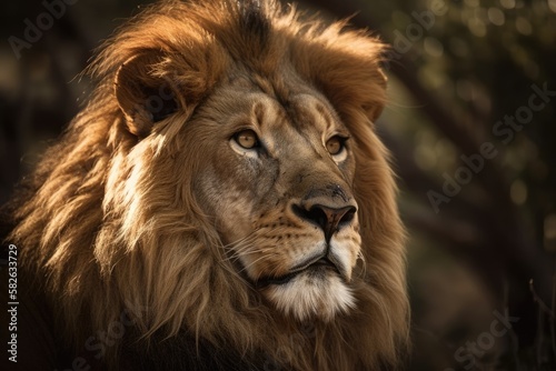 Portrait of a large male lion. Generative AI