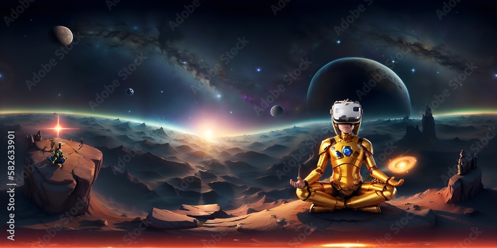 Photo of a man in a yellow suit meditating in a calm and peaceful setting Photo of a man in a yellow suit meditating in a calm and peaceful setting
