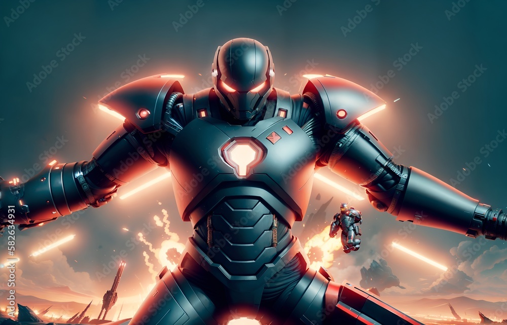 Photo of a man wearing a futuristic suit with arms extended Photo of a man wearing a futuristic suit with arms extended